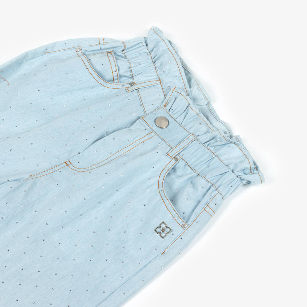 BCBGMAXAZRIA-Girls Light Blue Chambray Diamanté Jeans | Childrensalon