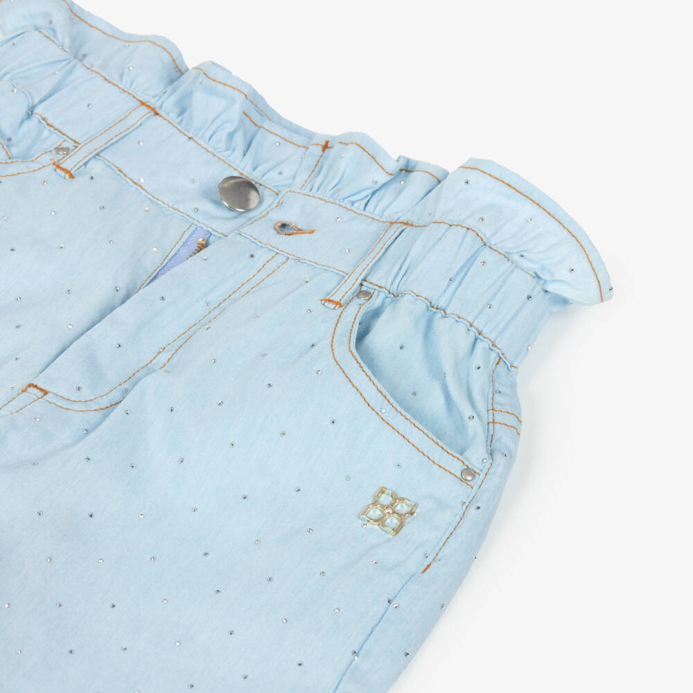 BCBGMAXAZRIA-Girls Light Blue Chambray Studded Jeans | Childrensalon