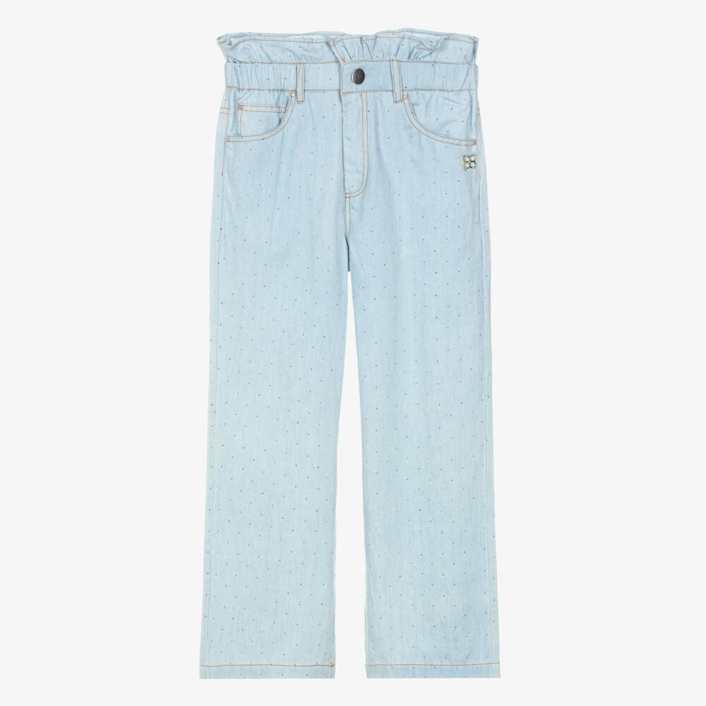 BCBGMAXAZRIA-Girls Light Blue Chambray Studded Jeans | Childrensalon