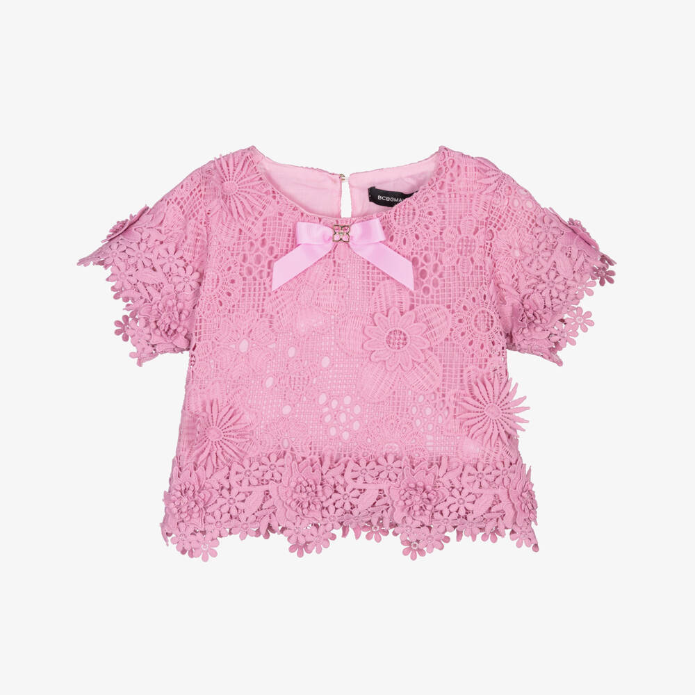 BCBGMAXAZRIA-Girls Pink Guipure Lace Blouse | Childrensalon