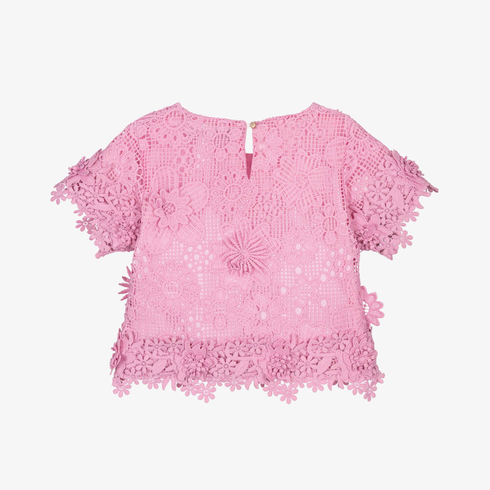 BCBGMAXAZRIA-Girls Pink Guipure Lace Blouse | Childrensalon