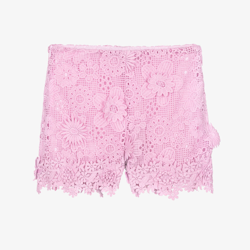 BCBGMAXAZRIA-Girls Pink Guipure Lace Shorts | Childrensalon
