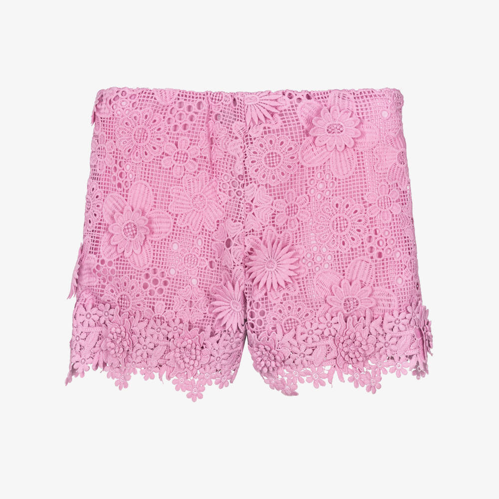 BCBGMAXAZRIA-Girls Pink Guipure Lace Shorts | Childrensalon