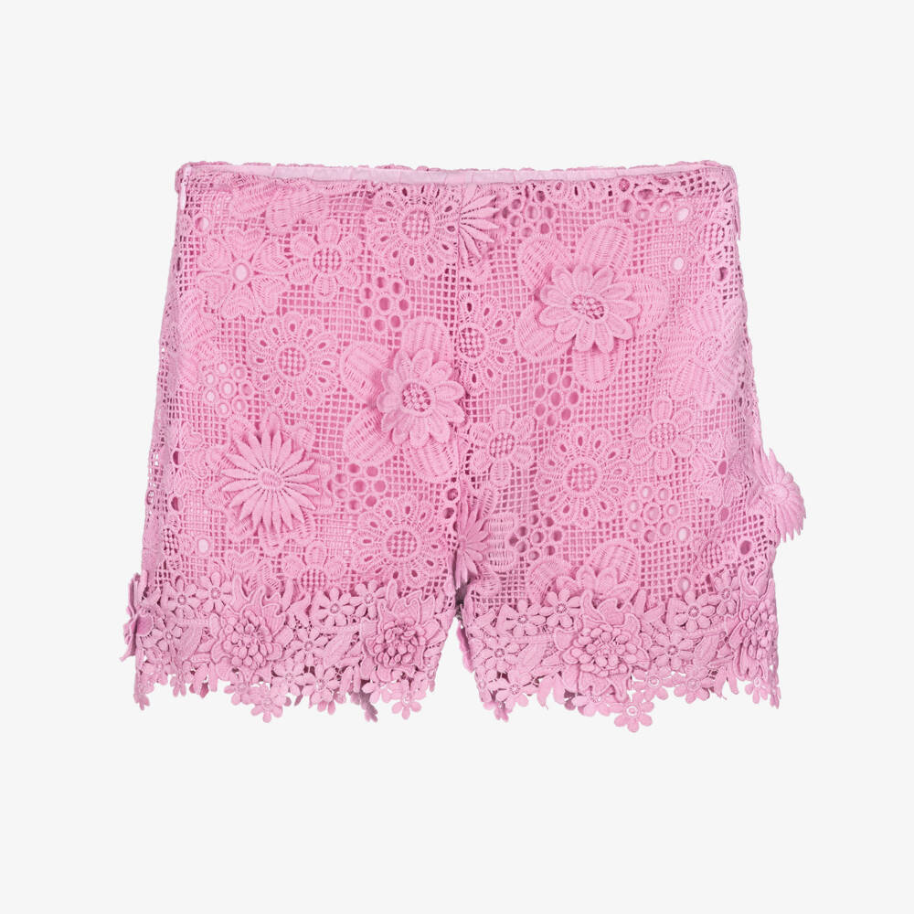 BCBGMAXAZRIA-شورت دانتيل غيبور لون زهري للبنات | Childrensalon