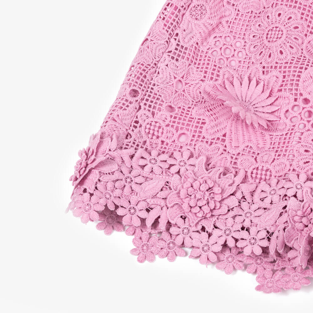 BCBGMAXAZRIA-Girls Pink Guipure Lace Shorts | Childrensalon