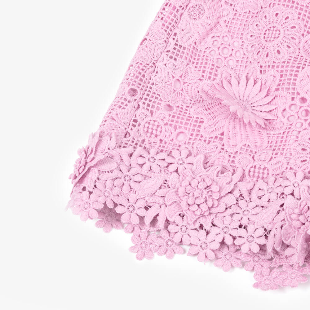 BCBGMAXAZRIA-Girls Pink Guipure Lace Shorts | Childrensalon