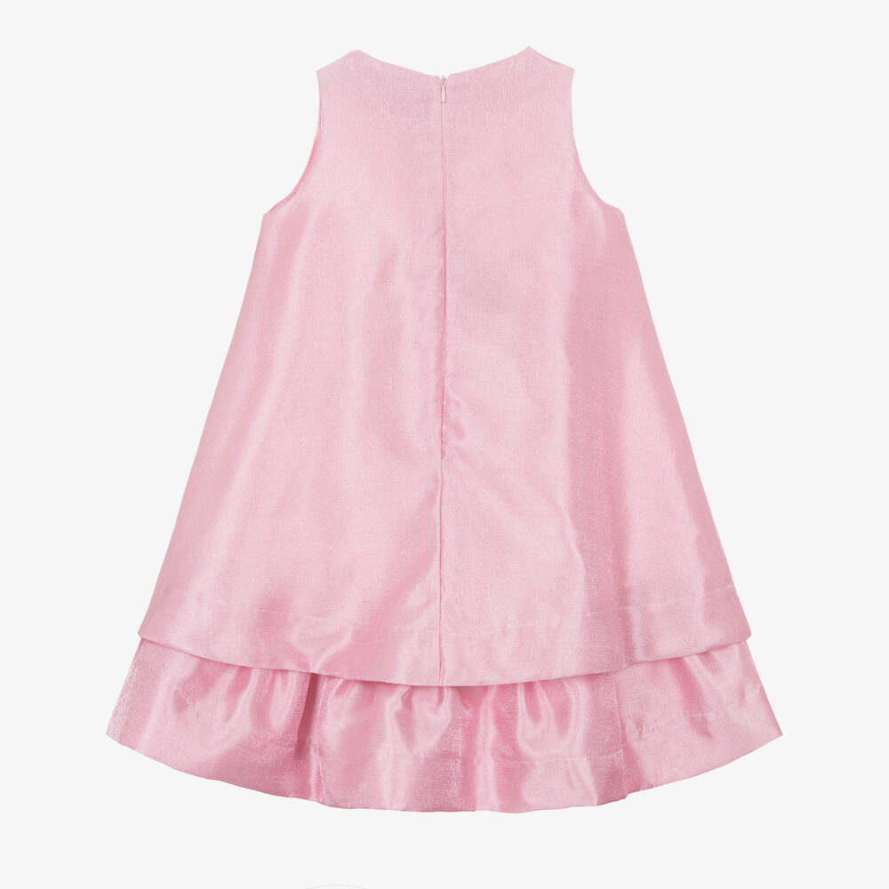 BCBGMAXAZRIA-Girls Pink Lurex Satin Flower Detail Dress | Childrensalon
