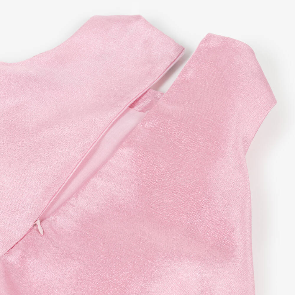 BCBGMAXAZRIA-Girls Pink Lurex Satin Flower Detail Dress | Childrensalon