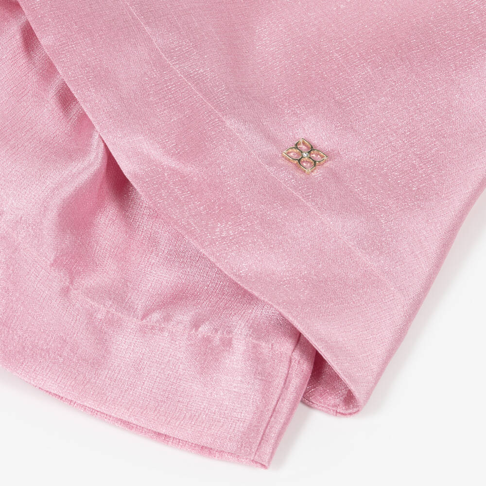 BCBGMAXAZRIA-Girls Pink Lurex Satin Flower Detail Dress | Childrensalon