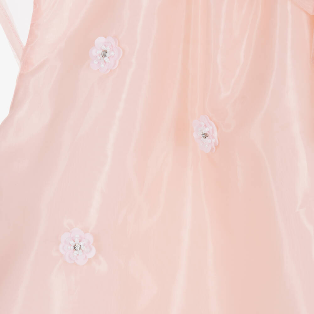 BCBGMAXAZRIA-Girls Pink Organza Blouse with Sequin Flowers & Bow | Childrensalon