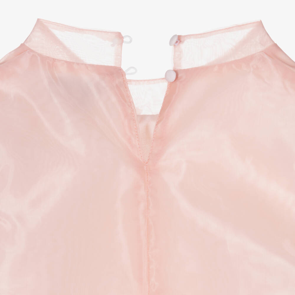 BCBGMAXAZRIA-Girls Pink Organza Blouse with Sequin Flowers & Bow | Childrensalon