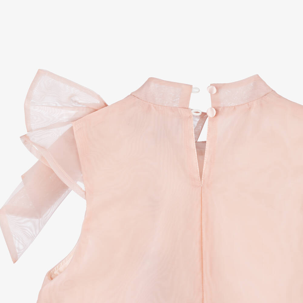 BCBGMAXAZRIA-Girls Pink Organza Floral & Bow Trim Blouse | Childrensalon