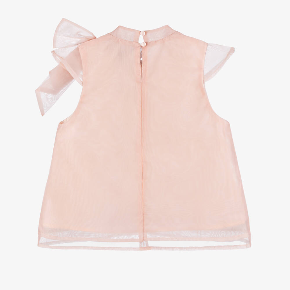 BCBGMAXAZRIA-Girls Pink Organza Floral & Bow Trim Blouse | Childrensalon