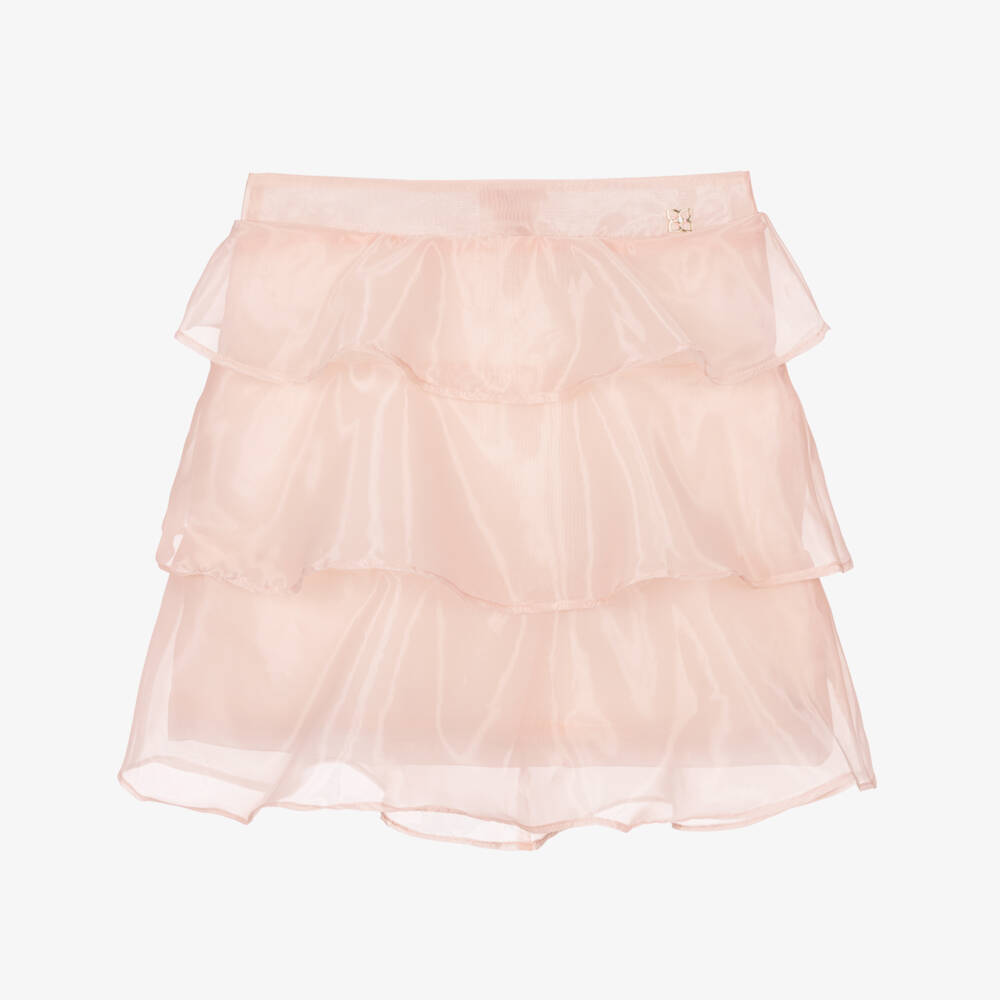 BCBGMAXAZRIA-Girls Pink Organza Tiered Ruffle Skirt | Childrensalon