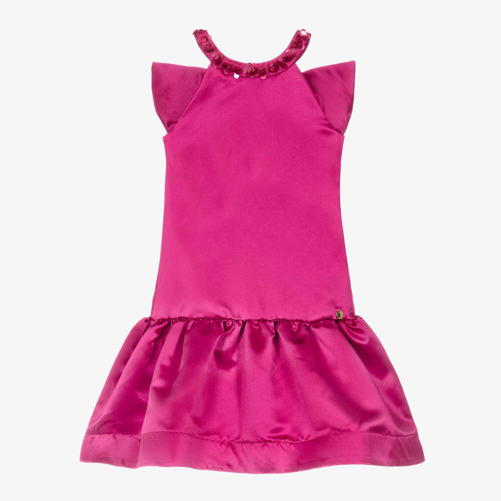 BCBGMAXAZRIA-Girls Pink Sequin Halter Neck Satin Dress | Childrensalon