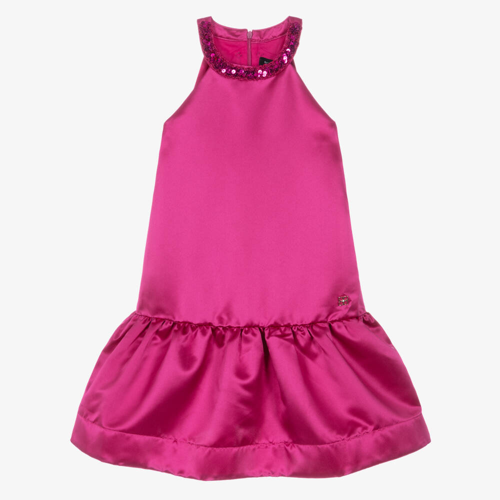 BCBGMAXAZRIA-Girls Pink Sequin Halter Neck Satin Dress | Childrensalon