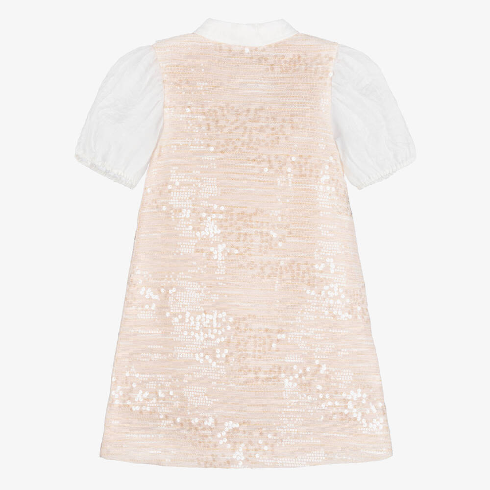 BCBGMAXAZRIA-Girls Pink Sequinned Dress with Ruffle Trim | Childrensalon