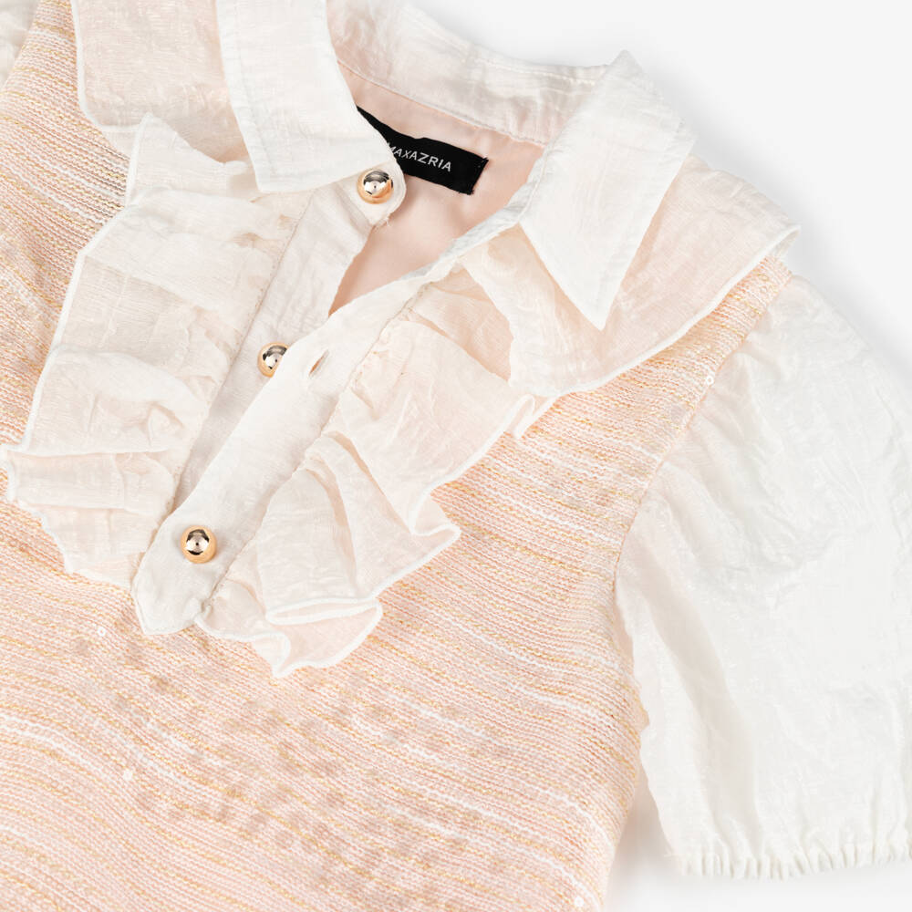 BCBGMAXAZRIA-Girls Pink Sequinned Dress with Ruffle Trim | Childrensalon