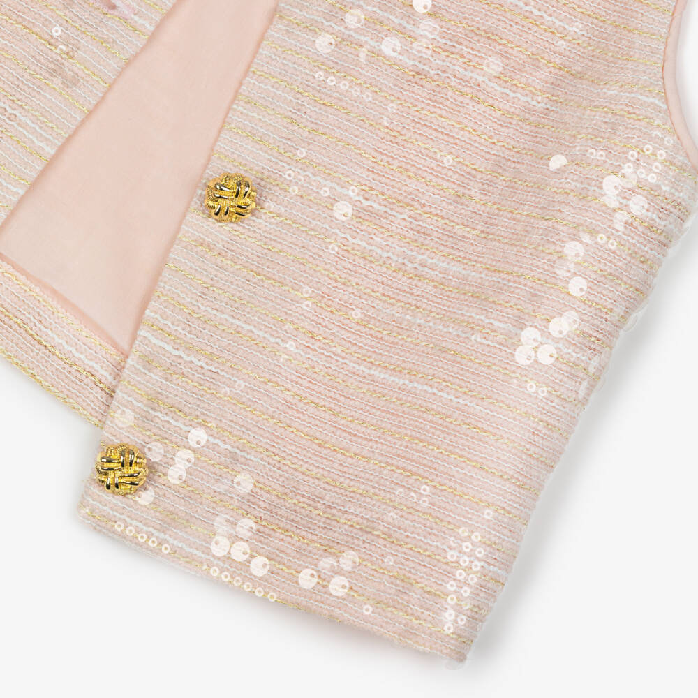 BCBGMAXAZRIA-Girls Pink Sequinned Sleeveless Tweed Top | Childrensalon