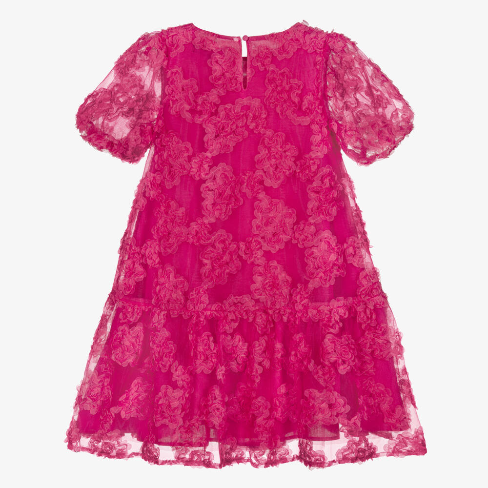 BCBGMAXAZRIA-Girls Pink Tulle Dress with Ruffled Floral Appliqués | Childrensalon