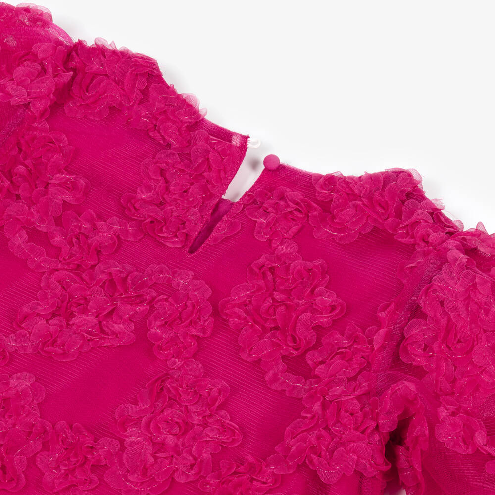 BCBGMAXAZRIA-Girls Pink Tulle Dress with Ruffled Floral Appliqués | Childrensalon