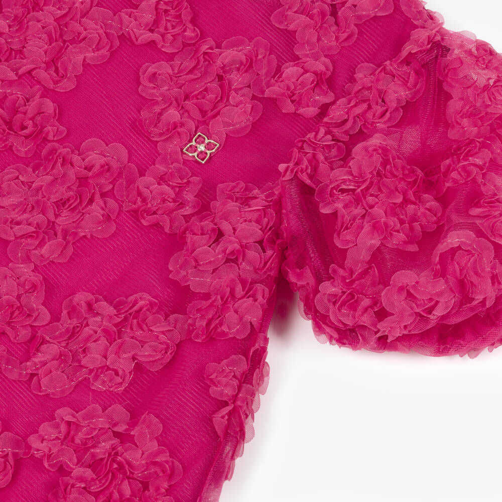 BCBGMAXAZRIA-Girls Pink Tulle Dress with Ruffled Floral Appliqués | Childrensalon