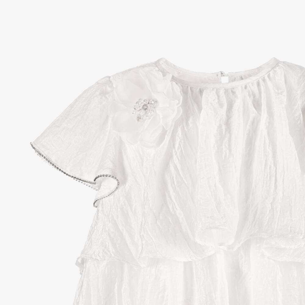 BCBGMAXAZRIA-Girls Shimmery White Tiered Ruffle Dress | Childrensalon