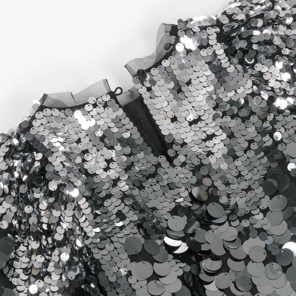 BCBGMAXAZRIA-توب بأكمام قصيرة بترتر لون فضي للبنات | Childrensalon