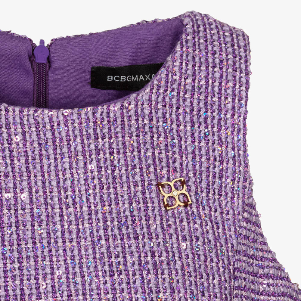 BCBGMAXAZRIA-فستان تويد لامع لون بنفسجي للبنات | Childrensalon