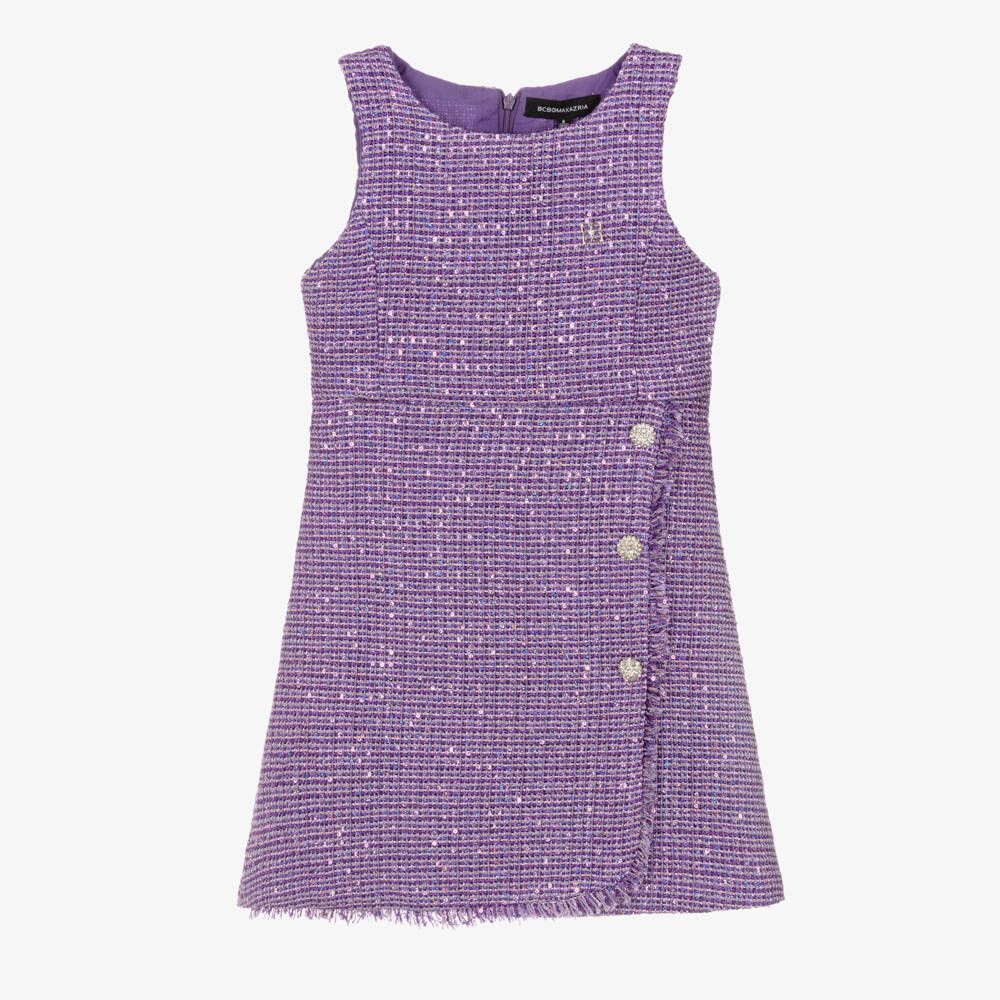 BCBGMAXAZRIA-Girls Sparkly Purple Tweed Dress | Childrensalon