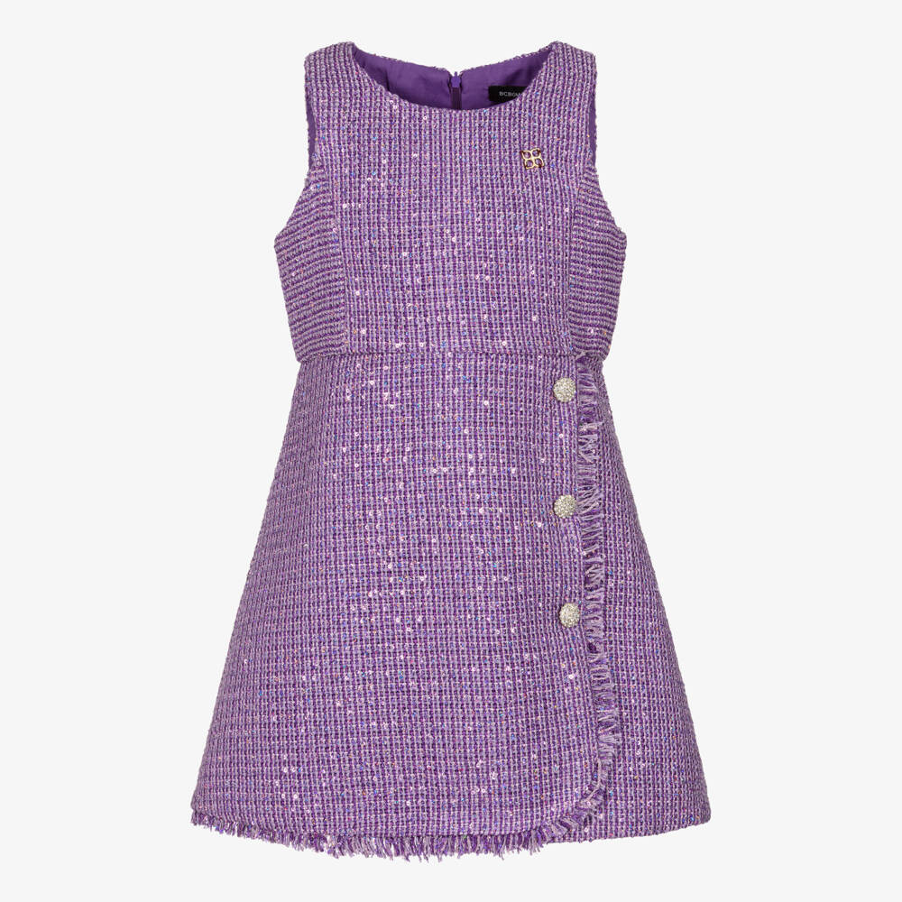 BCBGMAXAZRIA-Платье фиолетовое из блестящего твида для девочек | Childrensalon