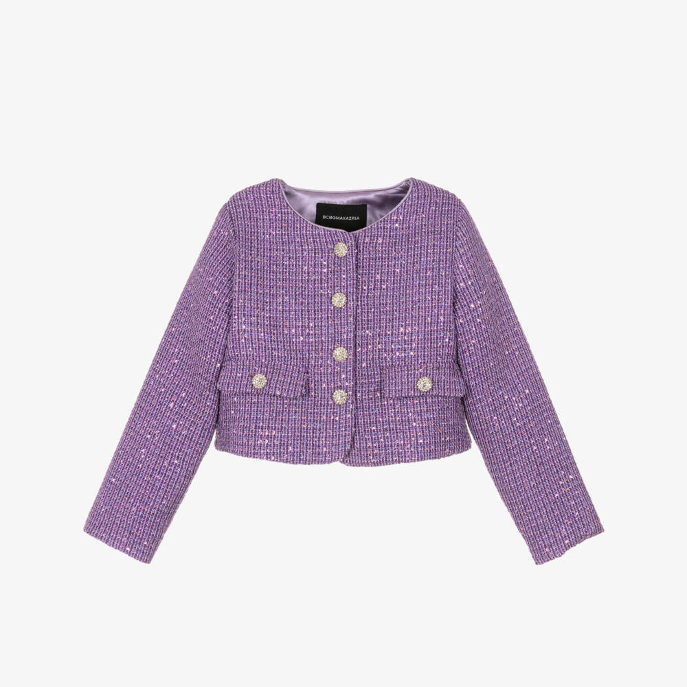 BCBGMAXAZRIA-Girls Sparkly Purple Tweed Jacket | Childrensalon