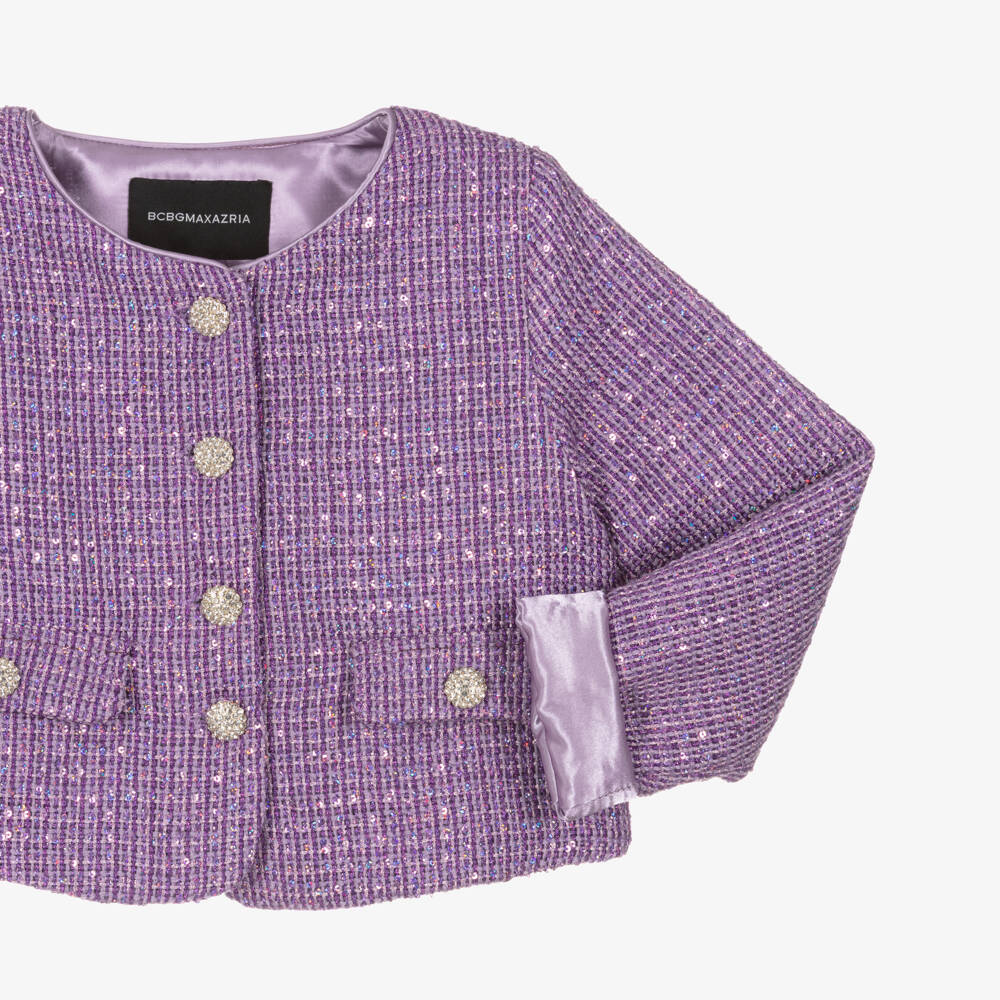 BCBGMAXAZRIA-Girls Sparkly Purple Tweed Jacket | Childrensalon