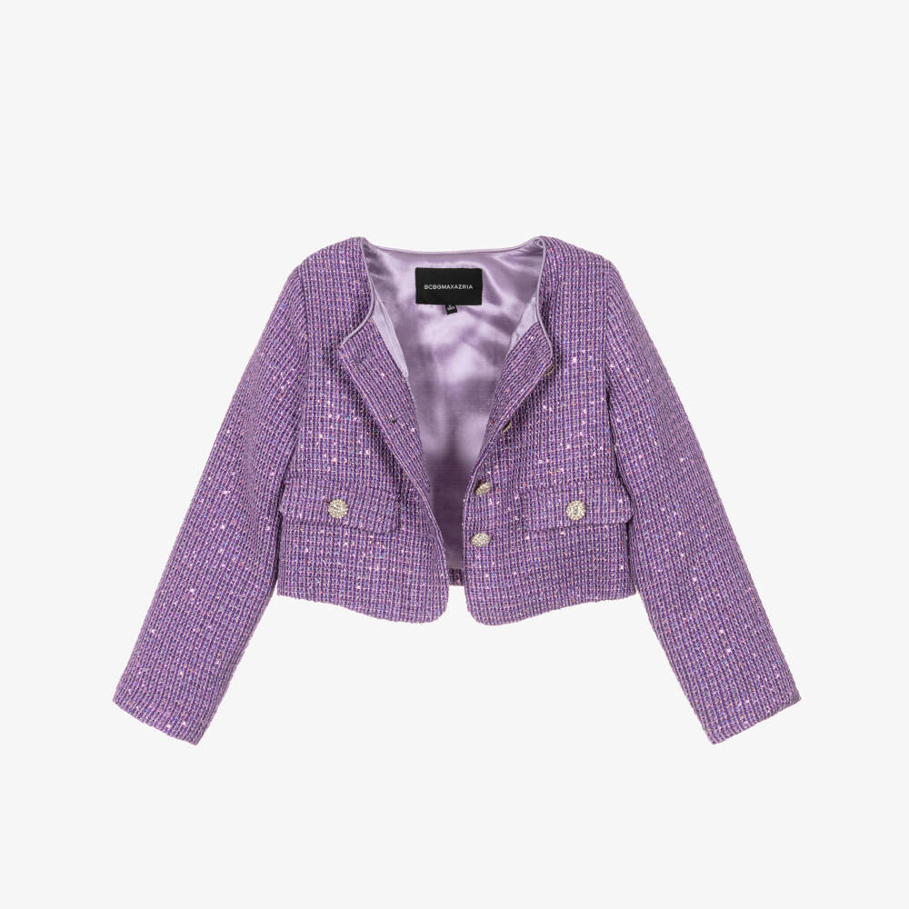 BCBGMAXAZRIA-Girls Sparkly Purple Tweed Jacket | Childrensalon