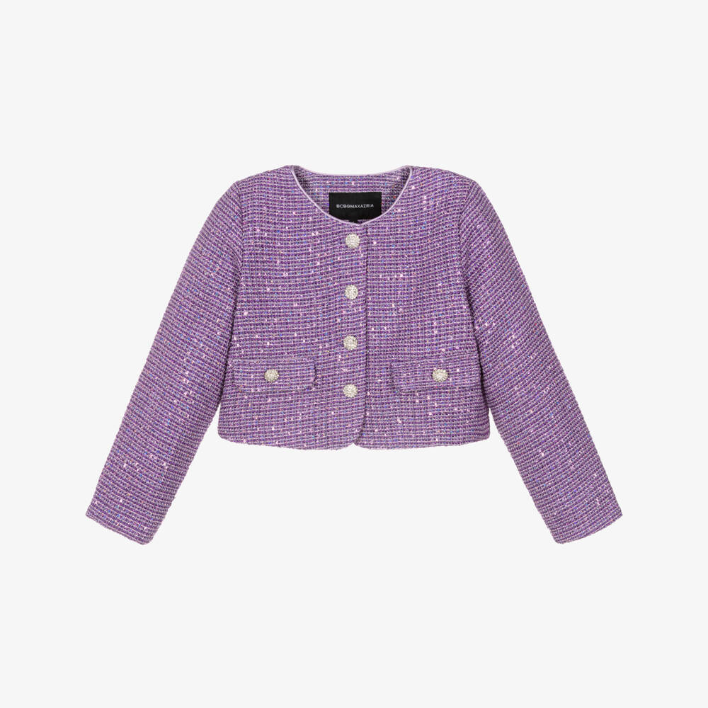 BCBGMAXAZRIA-Girls Sparkly Purple Tweed Jacket | Childrensalon