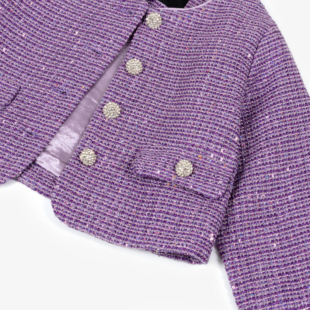 BCBGMAXAZRIA-Girls Sparkly Purple Tweed Jacket | Childrensalon