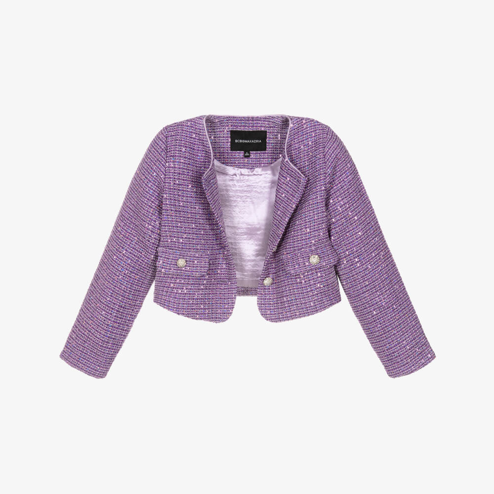 BCBGMAXAZRIA-Girls Sparkly Purple Tweed Jacket | Childrensalon