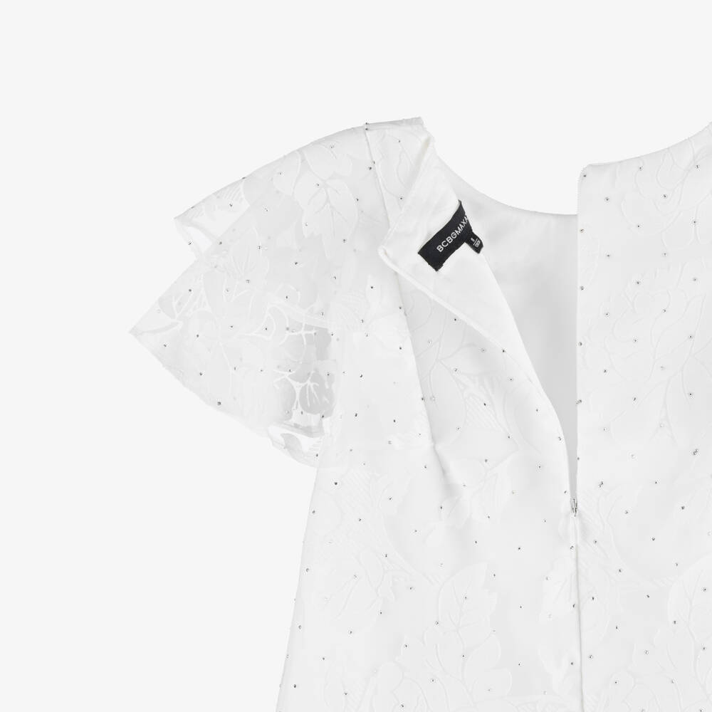 BCBGMAXAZRIA-Girls Sparkly White Floral Jacquard Organza Dress | Childrensalon