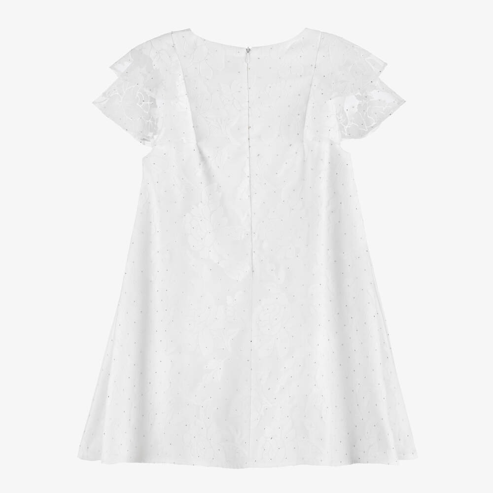 BCBGMAXAZRIA-Girls Sparkly White Floral Jacquard Organza Dress | Childrensalon