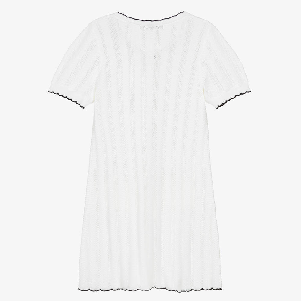 BCBGMAXAZRIA-Girls White Lace Knit Dress with Black Trim | Childrensalon