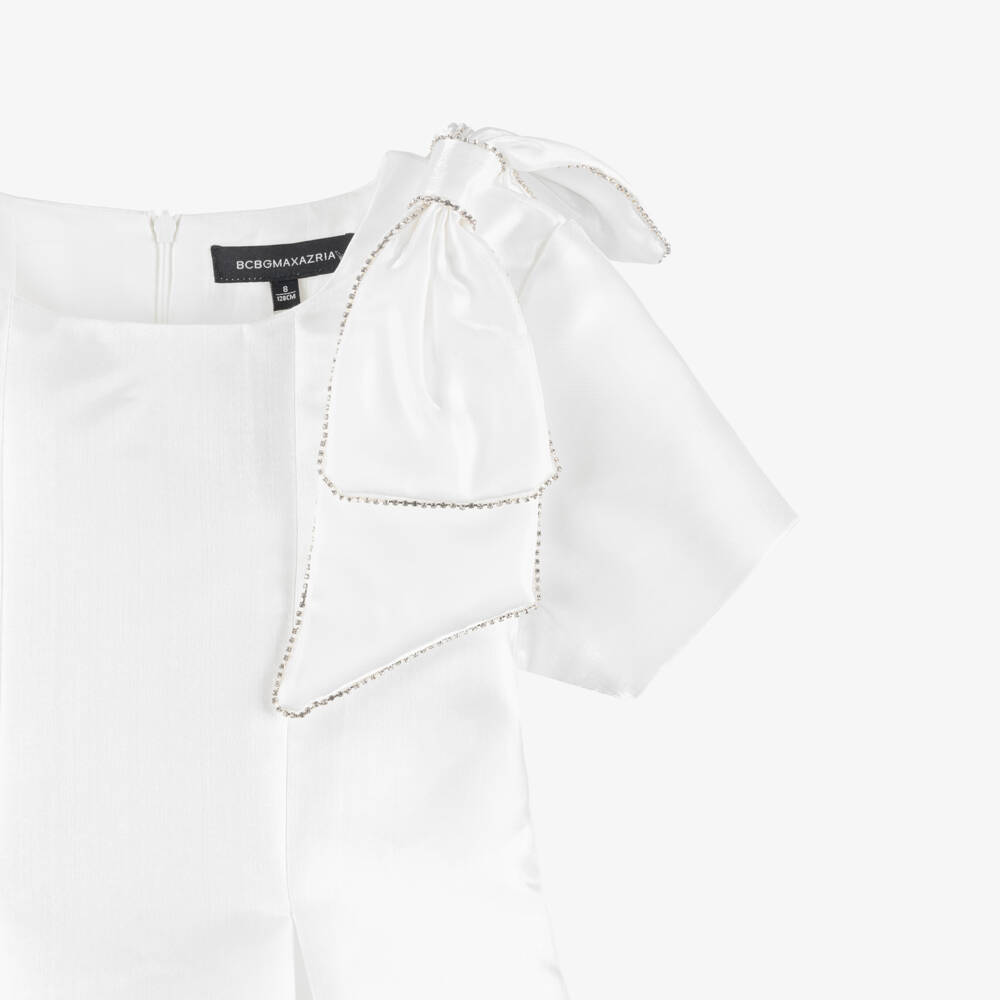 BCBGMAXAZRIA-Girls White Shimmery Satin Dress | Childrensalon