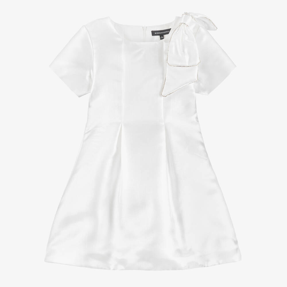 BCBGMAXAZRIA-Girls White Shimmery Satin Dress | Childrensalon