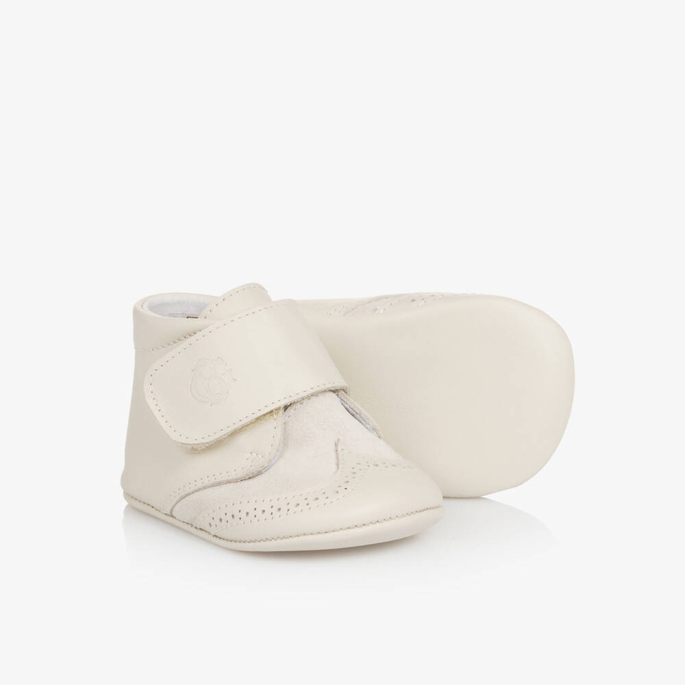 Beatrice & George-Baby Boys Ivory Leather Brogue Pre-Walkers | Childrensalon