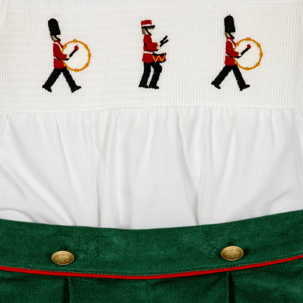 Beatrice & George-Baby Boys White & Green Royal Guardsman Buster Suit | Childrensalon