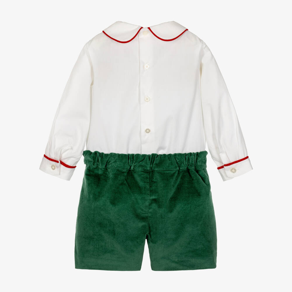 Beatrice & George-Baby Boys White & Green Royal Guardsman Buster Suit | Childrensalon