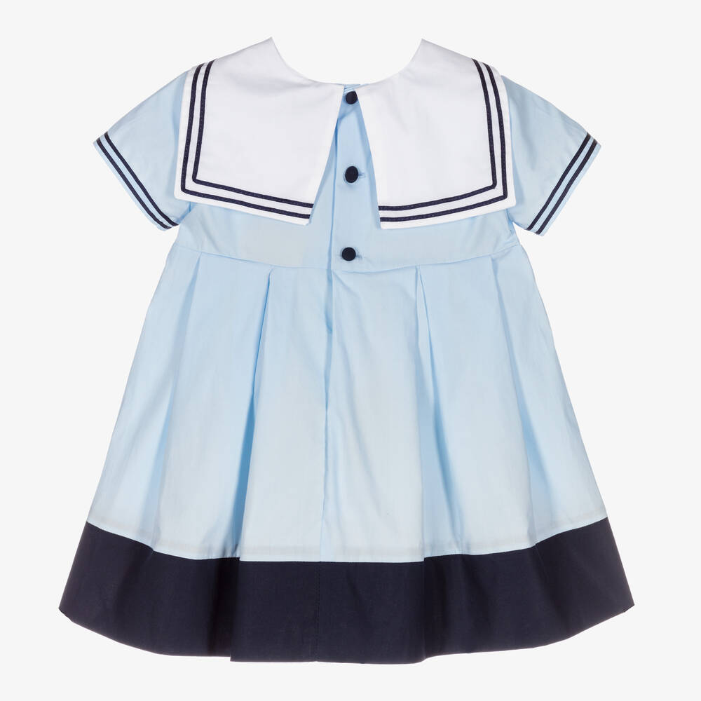 Beatrice & George-Baby Girls Blue Cotton Sailor Dress  | Childrensalon