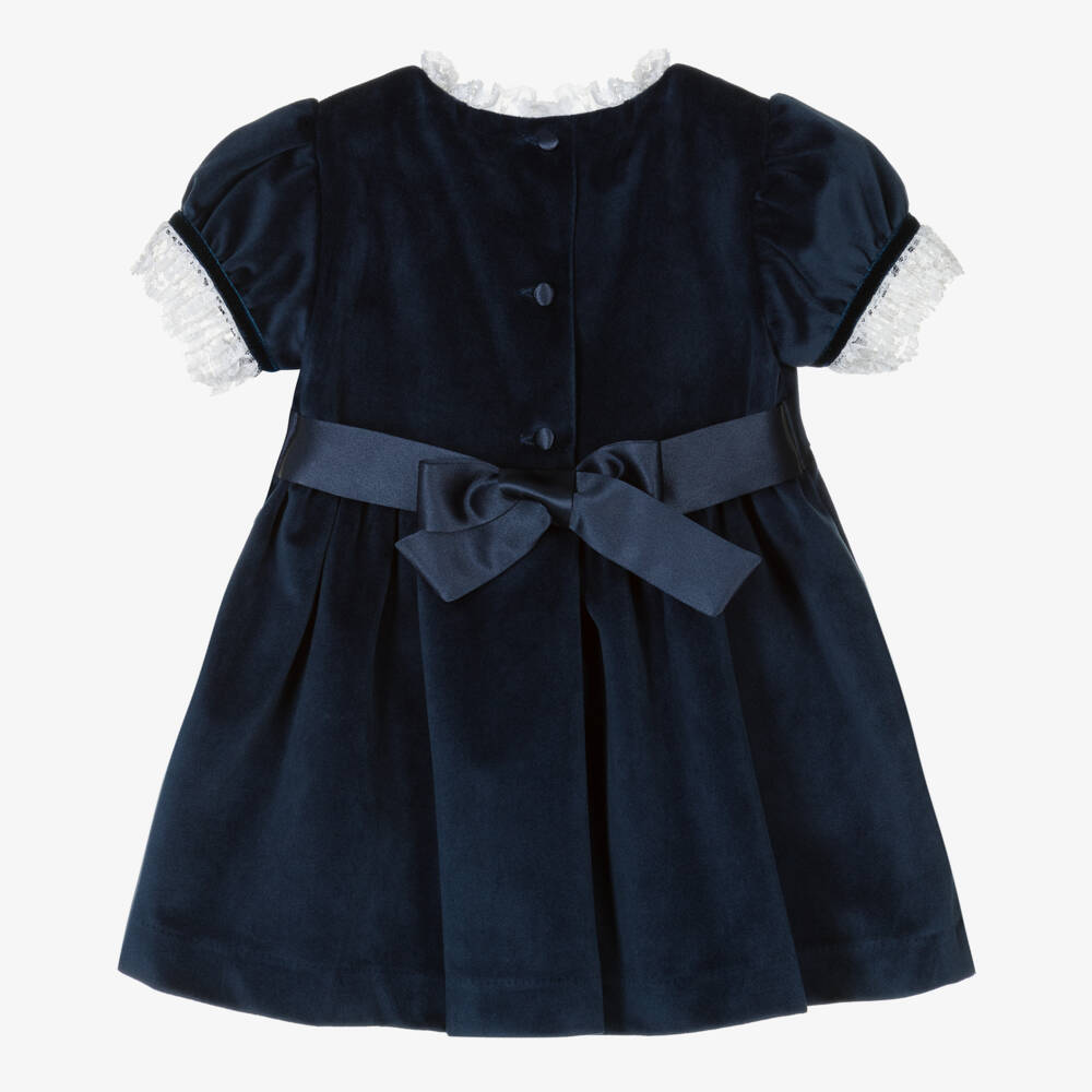 Beatrice & George-Baby Girls Blue Velvet & Lace Dress  | Childrensalon