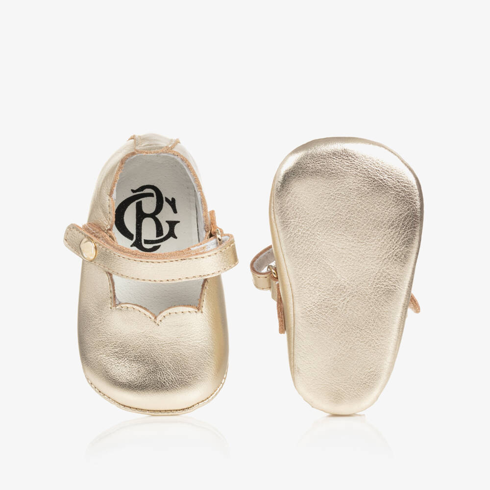 Beatrice & George-Baby Girls Gold Leather Pre-Walker Shoes | Childrensalon