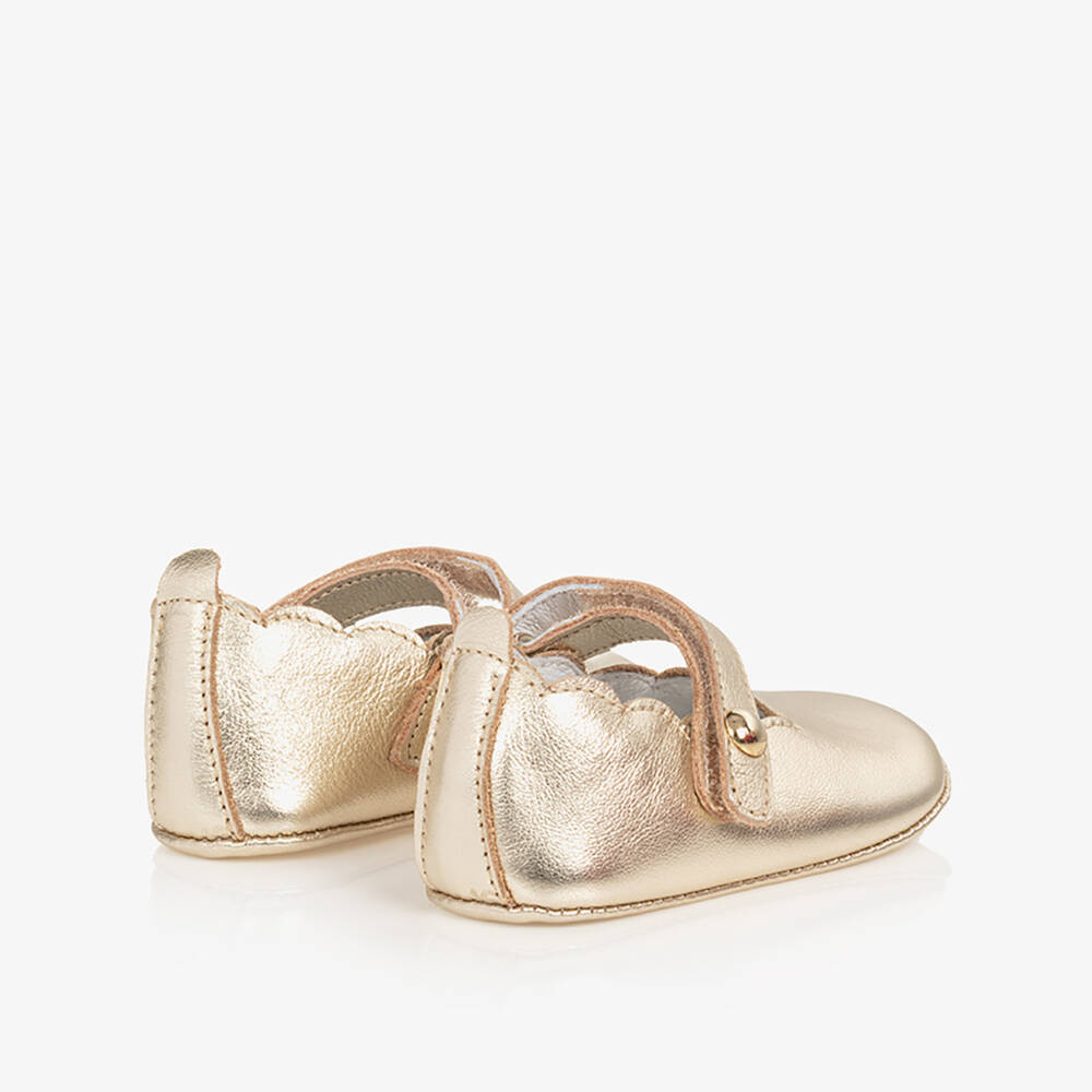 Beatrice & George-Baby Girls Gold Leather Pre-Walker Shoes | Childrensalon