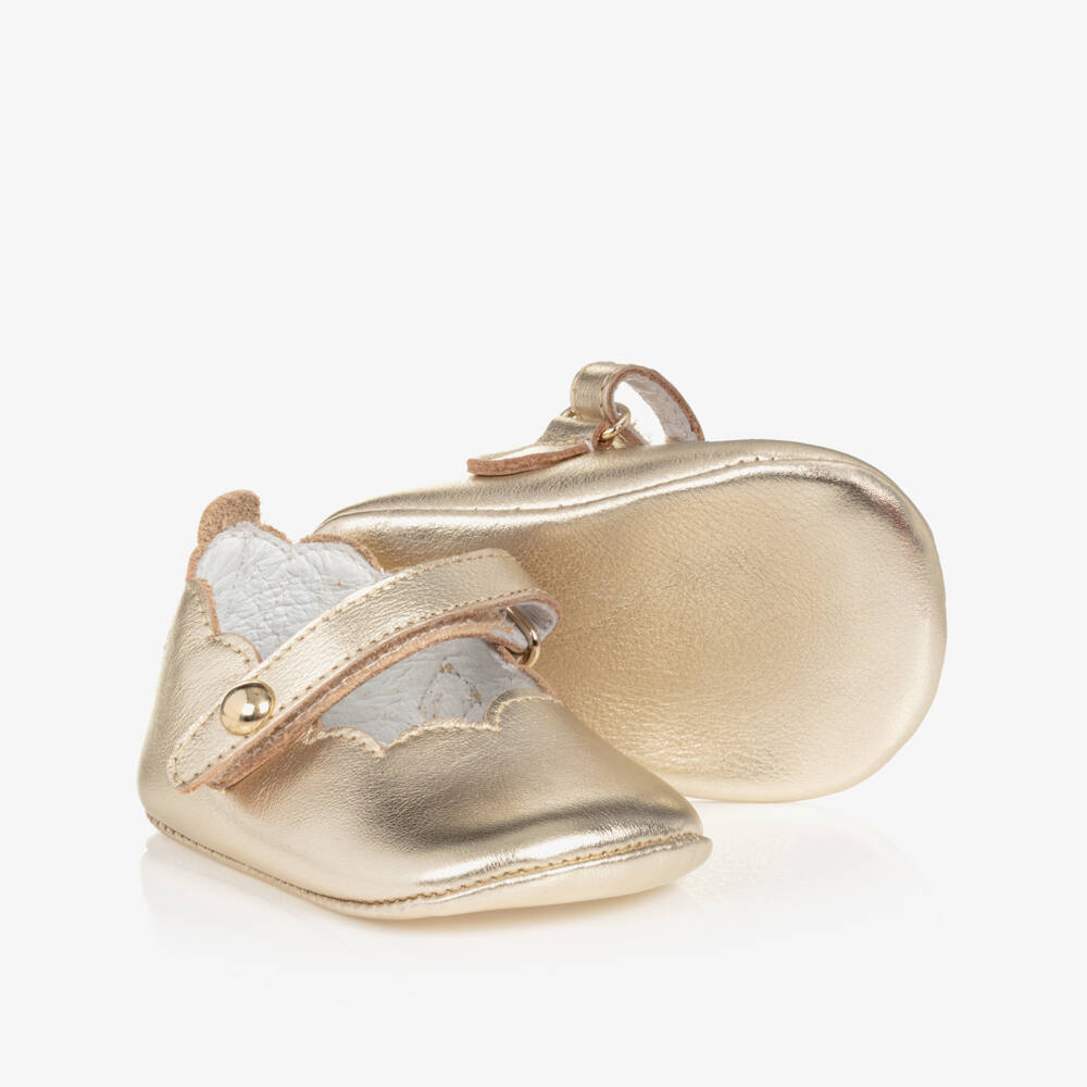 Beatrice & George-Baby Girls Gold Leather Pre-Walker Shoes  | Childrensalon